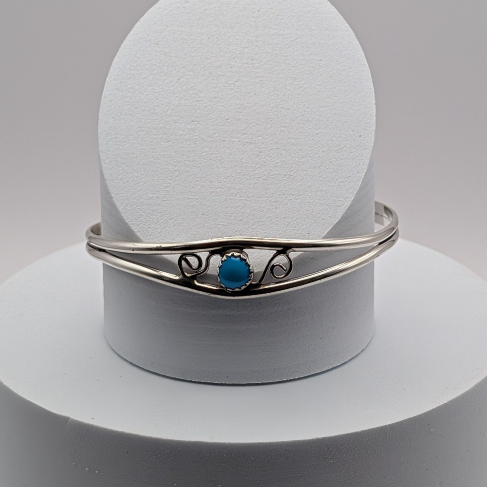 Vintage 925 Sterling Silver Faux Turquois Southwestern Split Shank Cuff Bracelet